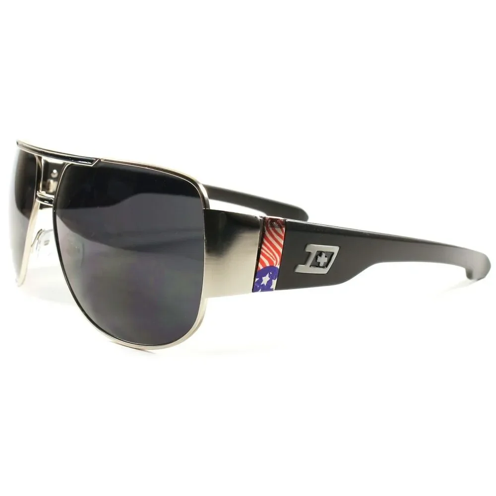 Novelty Mens Womens Silver Rectangle Patriotic American Flag Sunglasses